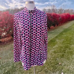 Charter Club Multicolor Geometric Front Zip Jacket w/ Zipper Pockets